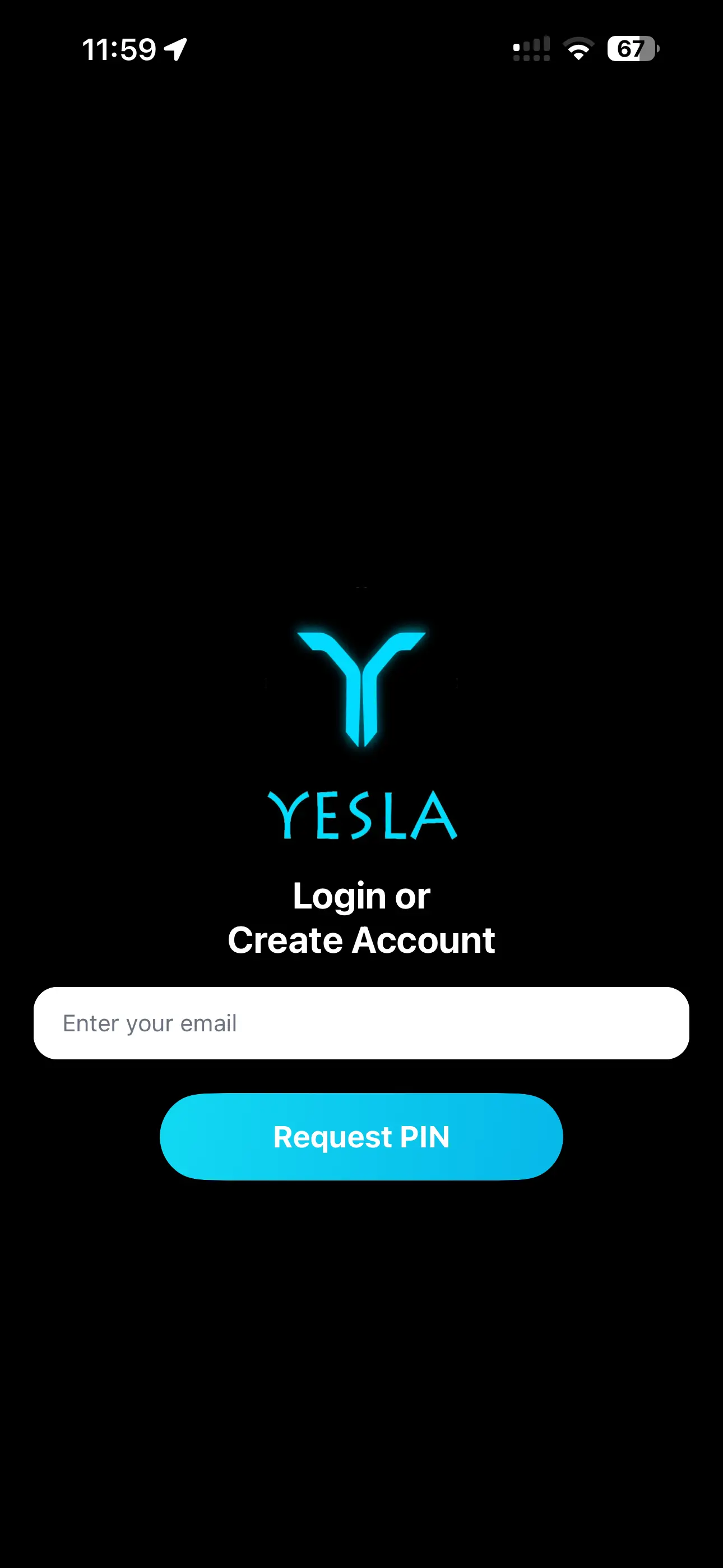 YESLA app login screen