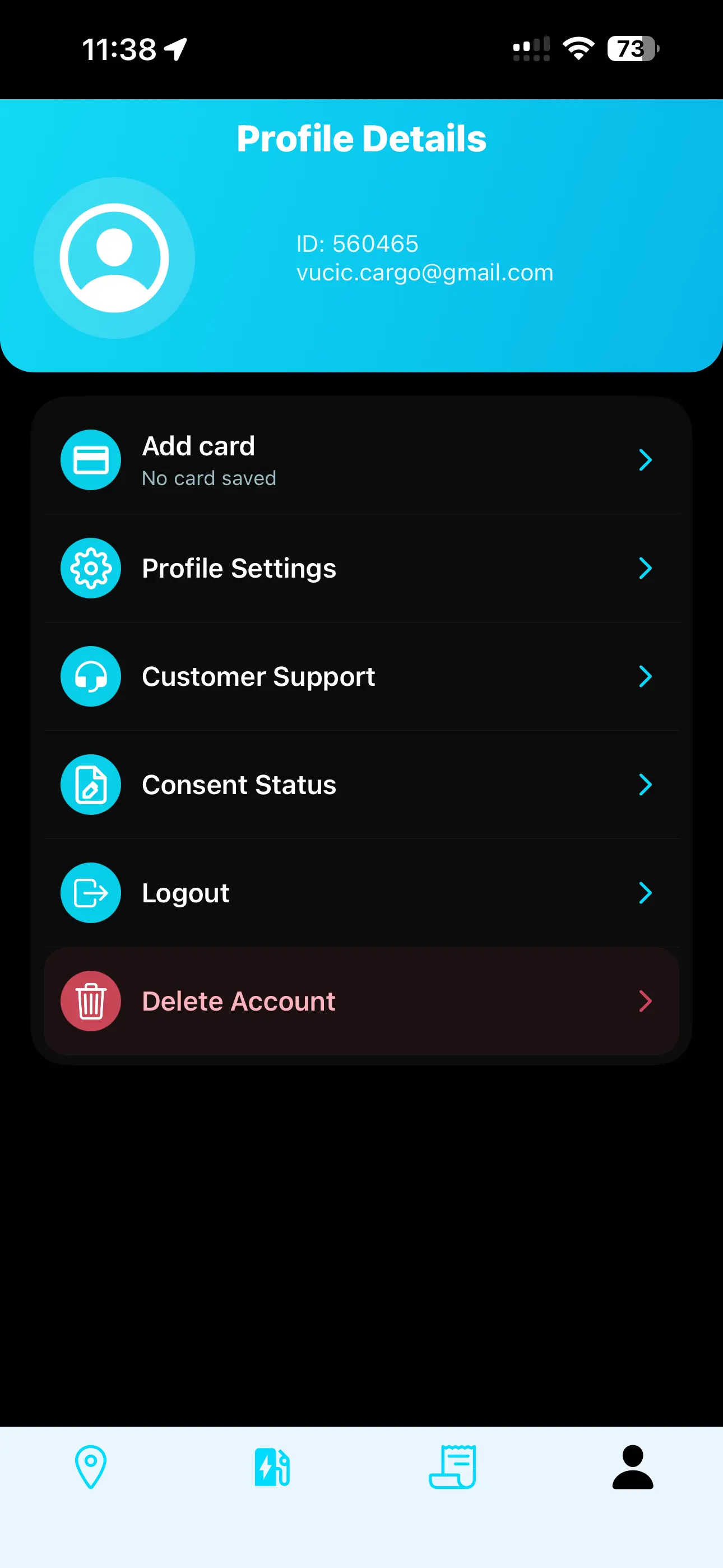YESLA profile details screen