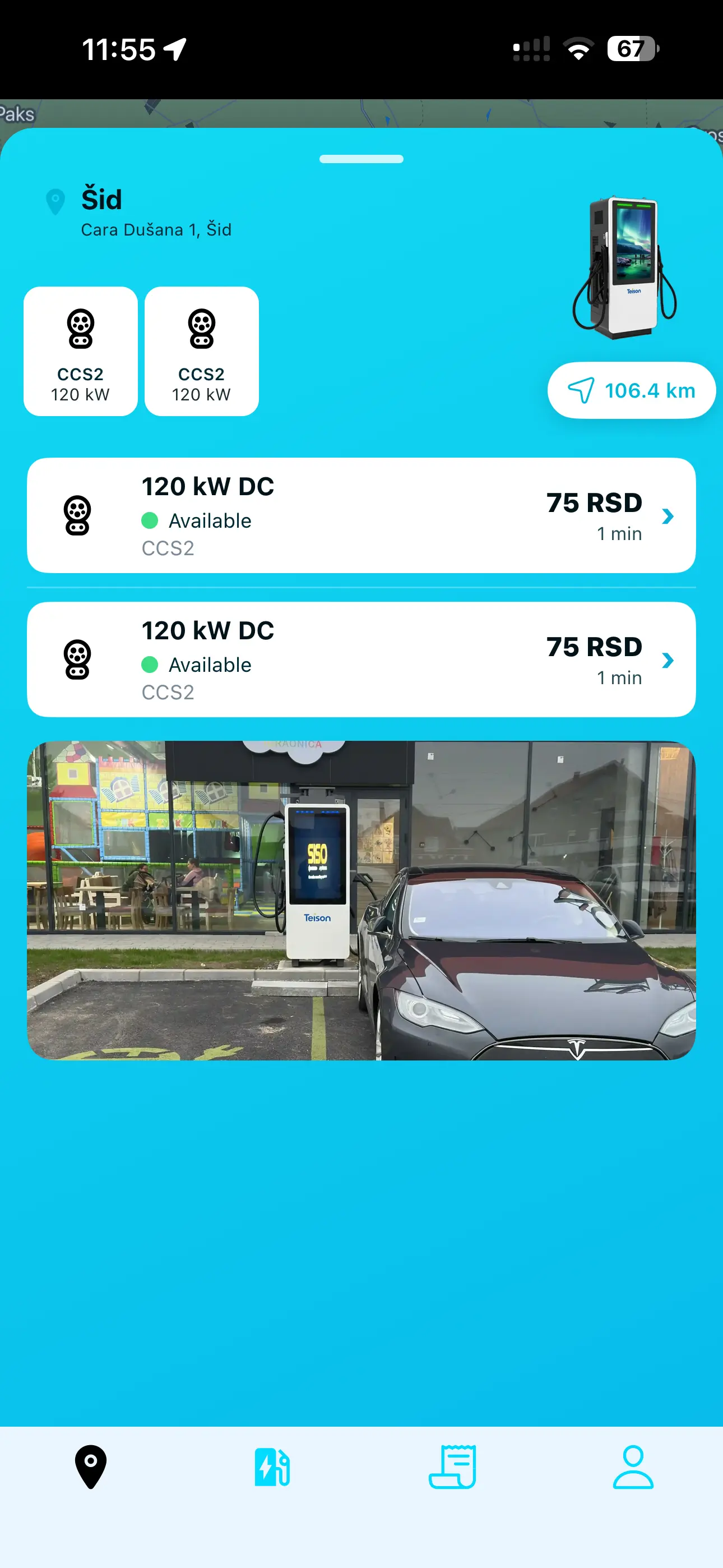 YESLA charger details screen